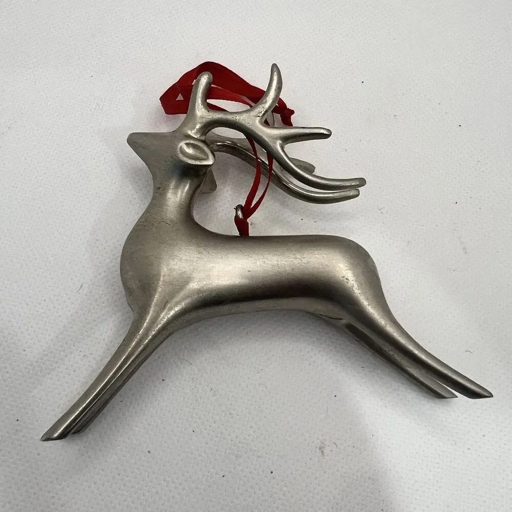 Pottery Barn 4” Silver Plated Reindeer Christmas Ornaments Heavy